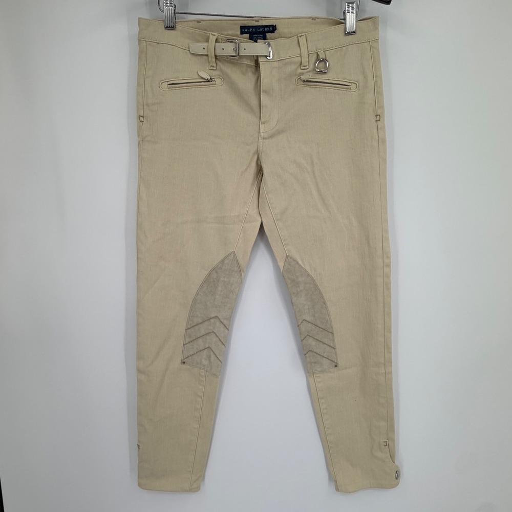 Ralph Lauren Tan Equestrian Jodhpur Pants Knee Patch Belted 30